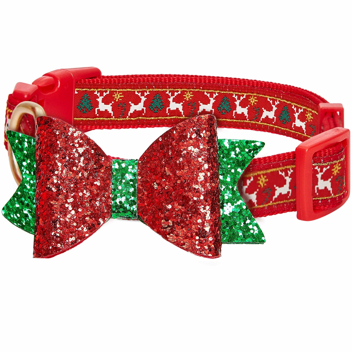 BLUEBERRY PET CHRISTMAS REINDEER DESIGNER ADJUSTABLE DOG COLLAR WITH BOWTIE